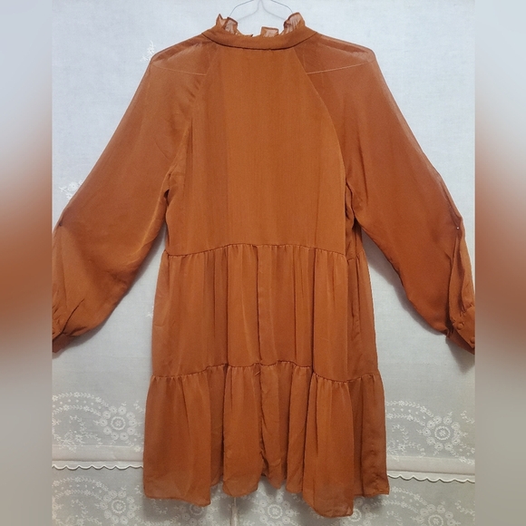 1. State Burnt Orange Long Sleeve Chiffon Mock Neck Dress Size XL - Picture 5 of 7